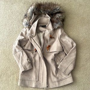 Zara tan fur hooded coat